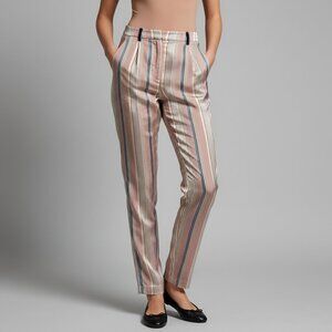 Chloé Stora Paris 100% Viscose Satin Straight-Leg Striped Pants Size 34